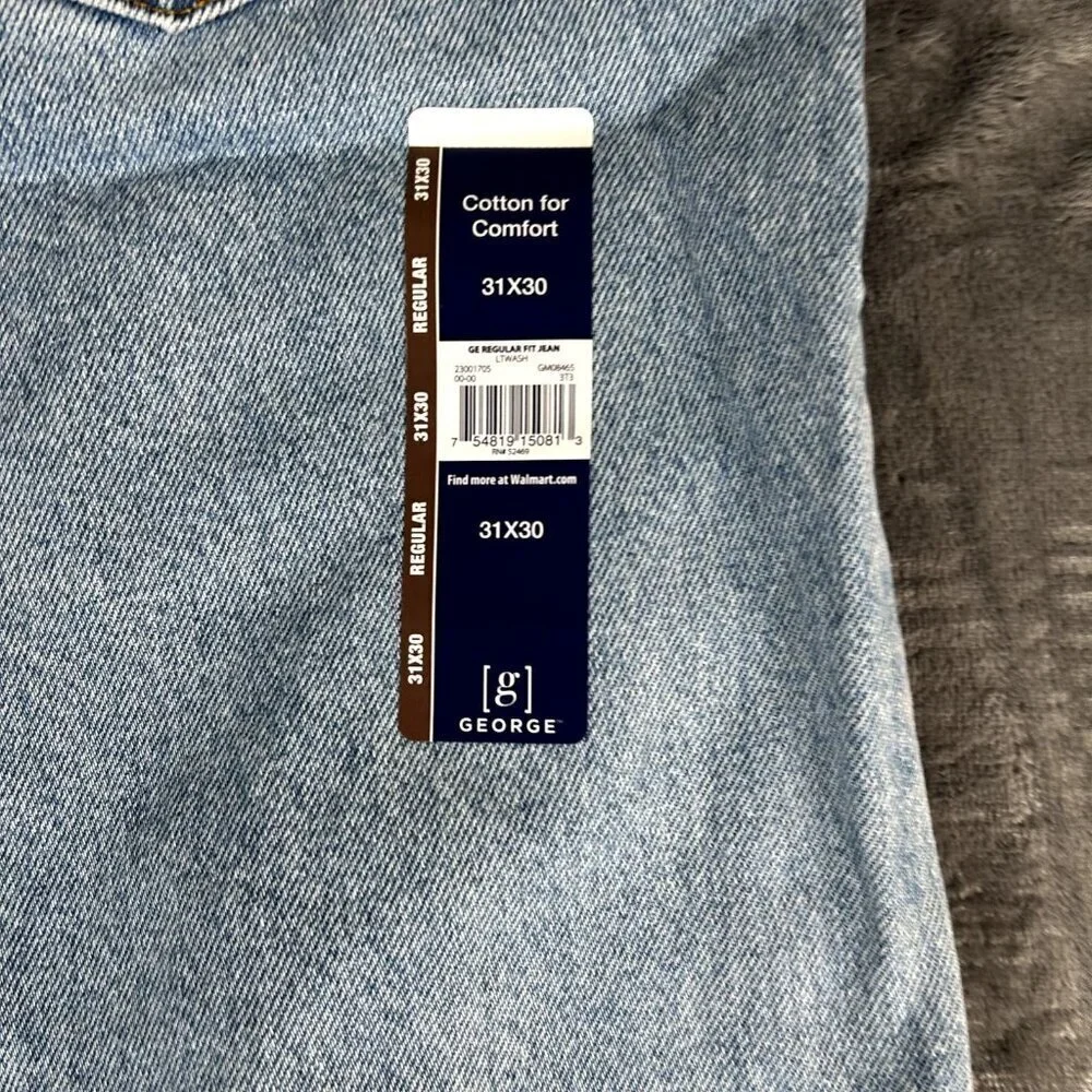 NWT George Men’s Regular Fit Straight Jeans Light Wash Size 31x30